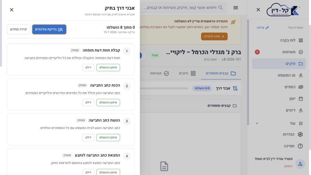 אבני דרך בתיק: צילום מתוך מערכת קל־דין